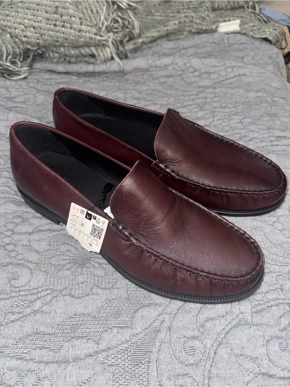 NWT Zara Luxury Premium Full Genuine Full Leather Loafers Burgundy Mens US 12